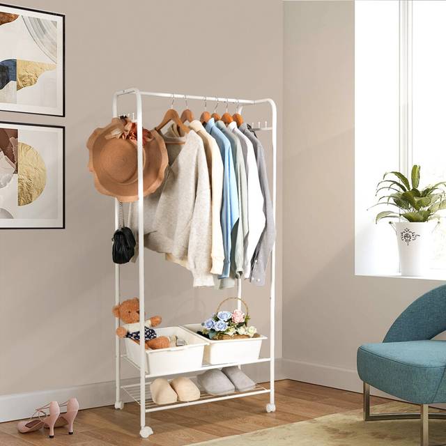 Mobile Garment Rack on Wheels Portable Clothes Rack Double Side-Hook