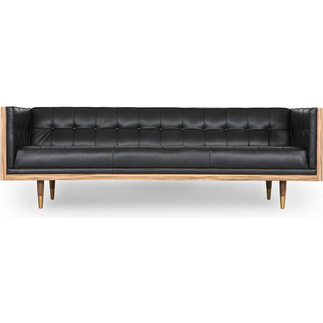 Woodrow Box 87" Leather Sofa, Zebrawood/Black Aniline