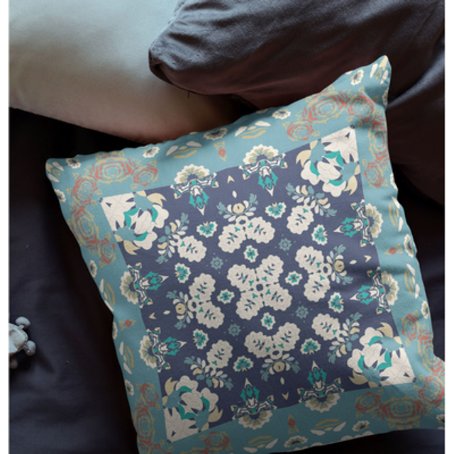 Rose Box Suede Blown and Closed Pillow w Insert in Gray and Blue