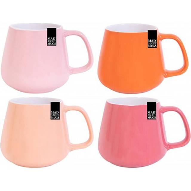 Set of 4 mugs stoneware pink orange peach coffee tea cup brew latte kitchen