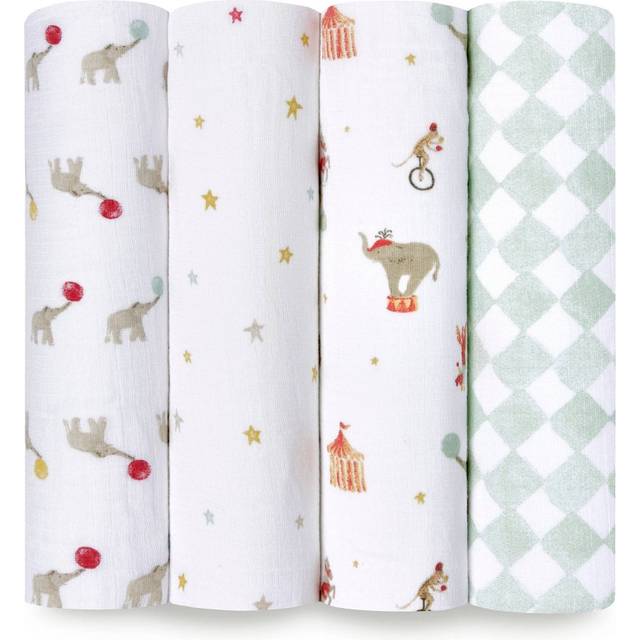 Aden + Anais aden + anais White Essentials 100% Cotton Muslin Blanket Elephant Circus Muslins 4 Pack