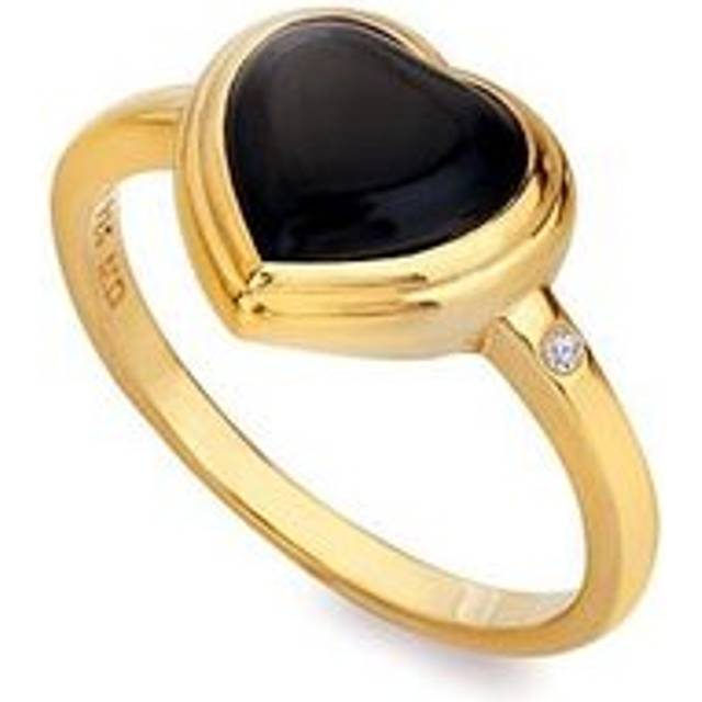 18ct Gold Plated Sterling Silver Heart Black Onyx Ring DR283 / Size S