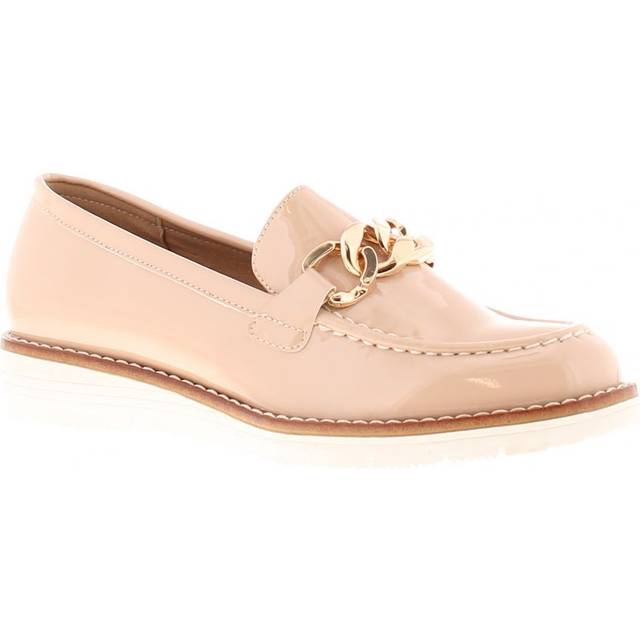 Apache Womens Flat Shoes Loafers Ledge Slip On nude - Beige Pu - Size UK 5