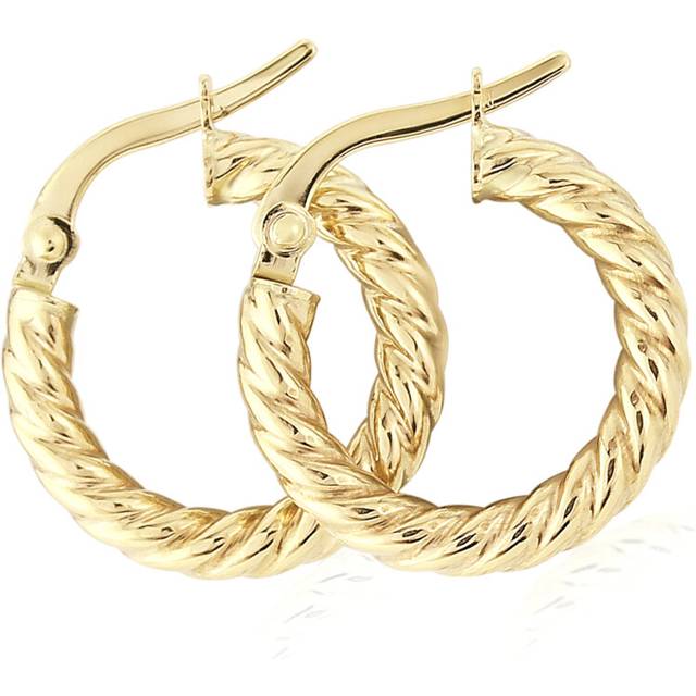 Jewelco London Ladies 9ct Yellow Gold Rope Twisted Round Hoop Earrings - 10mm - ERNR02844