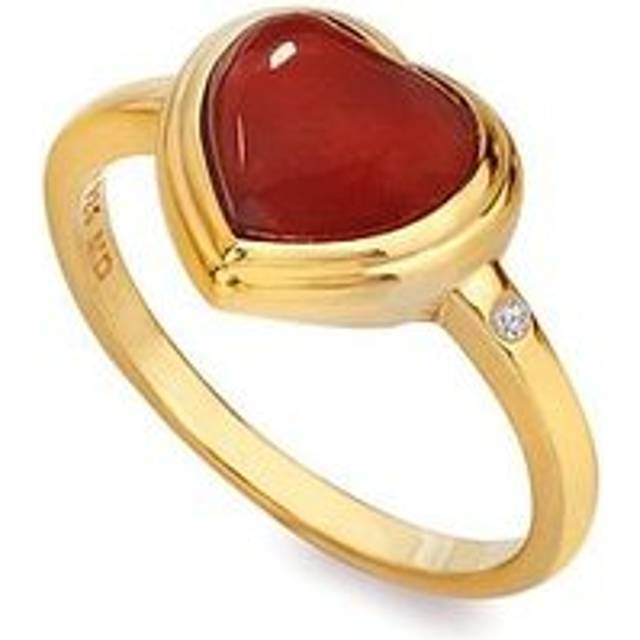 18ct Gold Plated Sterling Silver Heart Red Agate Ring DR285 / Size S