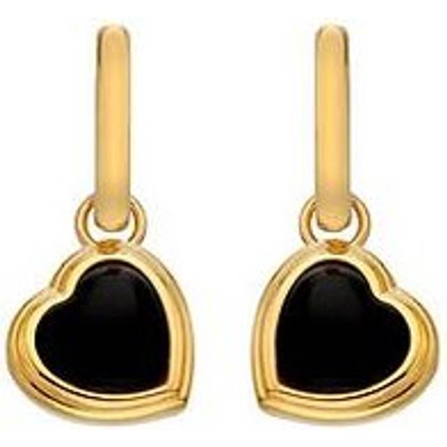 18ct Gold Plated Sterling Silver Heart Black Onyx Earrings DE789