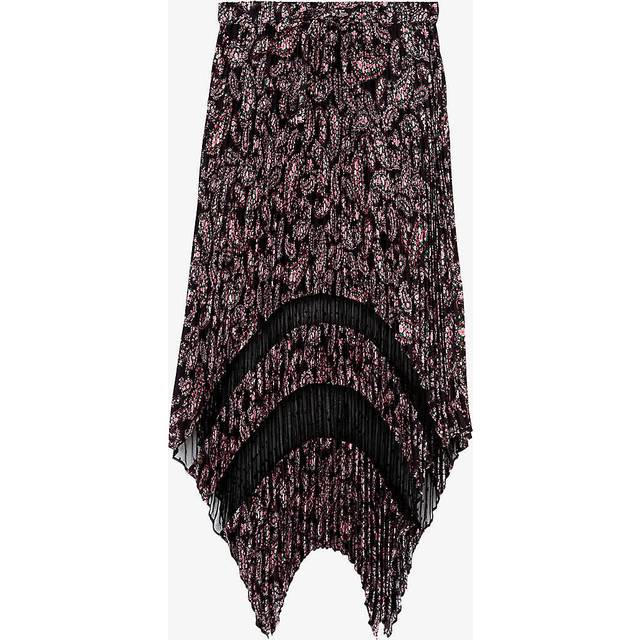 The Kooples Womens Black / Pink Graphic-print Asymmetric-hem Woven Midi Skirt Xs - BLACK / PINK