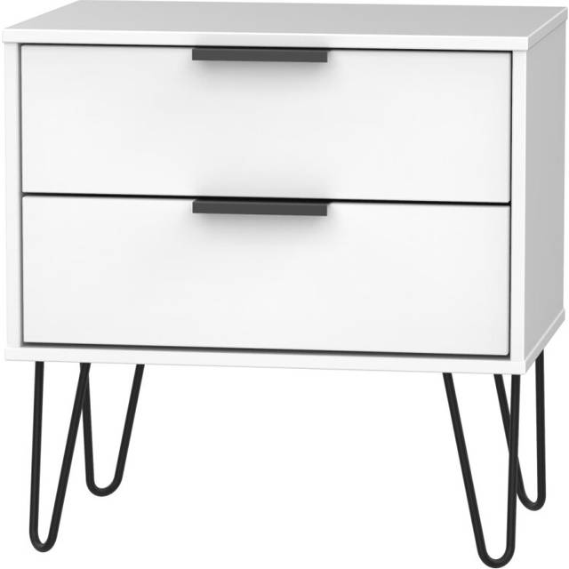 Fully Assembled Myakka 2 Drawer Bedside Table - White (57cm H X 57.5cm W X 23.5cm D)