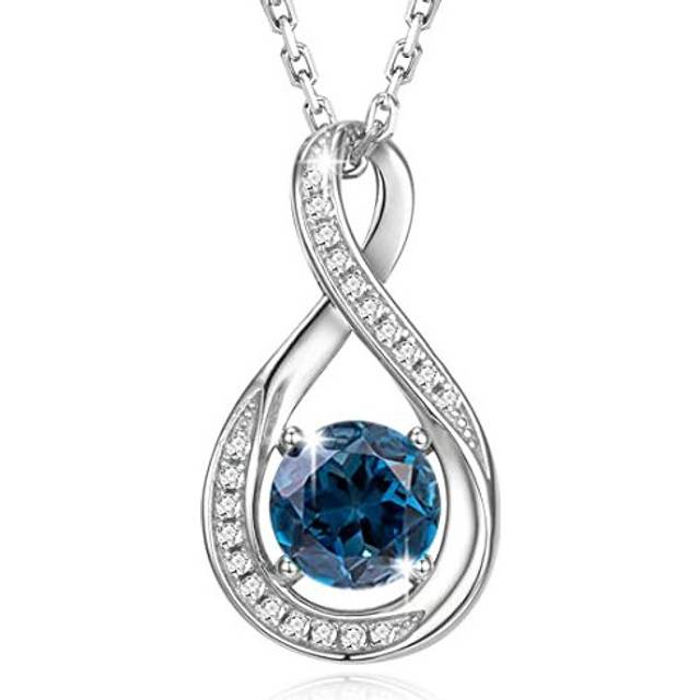 GEMLANTO 925 Sterling Silver Necklace Infinity Created London Blue Topaz December Birthstone Necklaces for Women Birthday Anniversary Jewellery Gifts