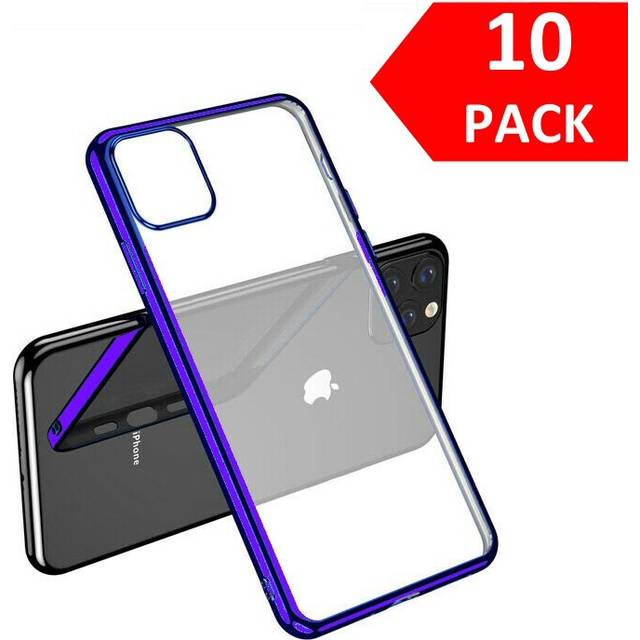 Bulk Pack of 10 X Clear Silicone Case With Purple Edge For iPhone 11 Pro