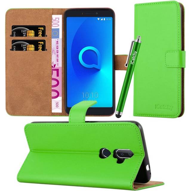 (Green) For Alcatel 3V Premium Leather Wallet Case Cover
