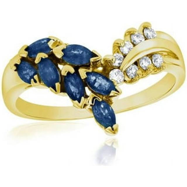 0.10 CTW Diamonds & Sapphire Fashion Ring, 14K Yellow Gold - Size 6