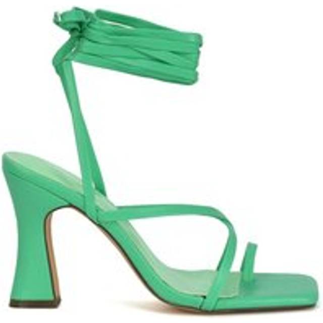 'Dylan' Square Toe Lace up Strappy Block High Heel Sandals - Green - 7