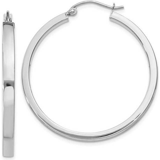 2 x 3 mm 14K White Gold Rectangle Tube Hoop Earrings