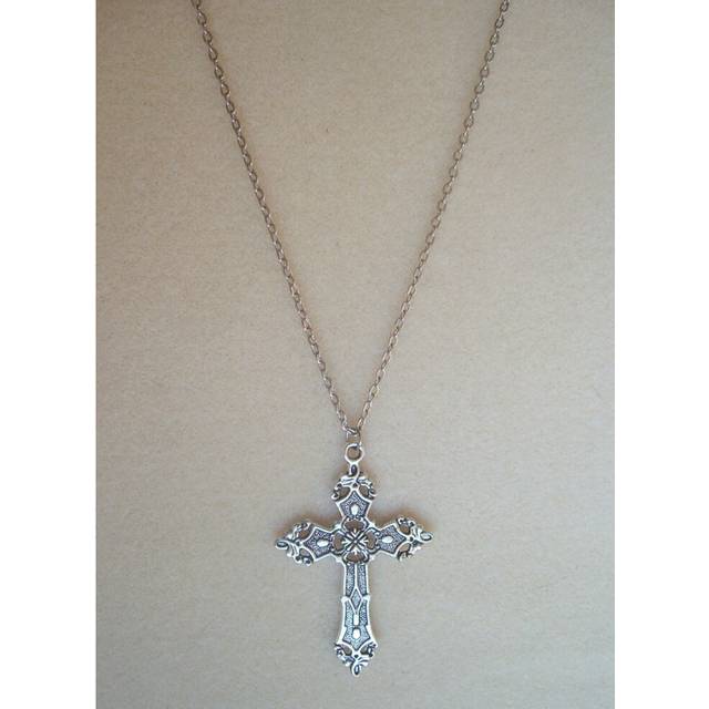 Large Gothic Cross Long Chain Necklace Goth Accessories Grunge Pendant - Specified