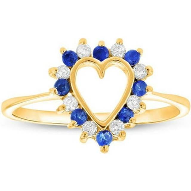 Louis Creations R2772SD-YG-5 0.15 CTW Diamond & Sapphire Heart Shaped Ring, 14K Yellow Gold - Size 5