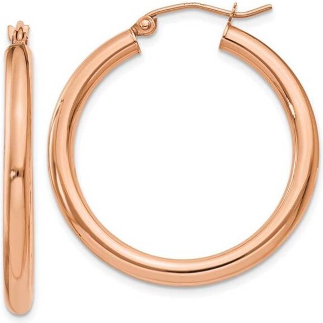 3 mm 14K Polished Lightweight Tube Hoop Earrings, Rose Gold