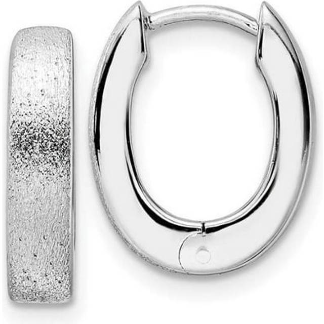 Leslies Radiant Sterling Silver Essence Rhodium-Plated Diamond-Cut Brushed Oval Hoop Earrings