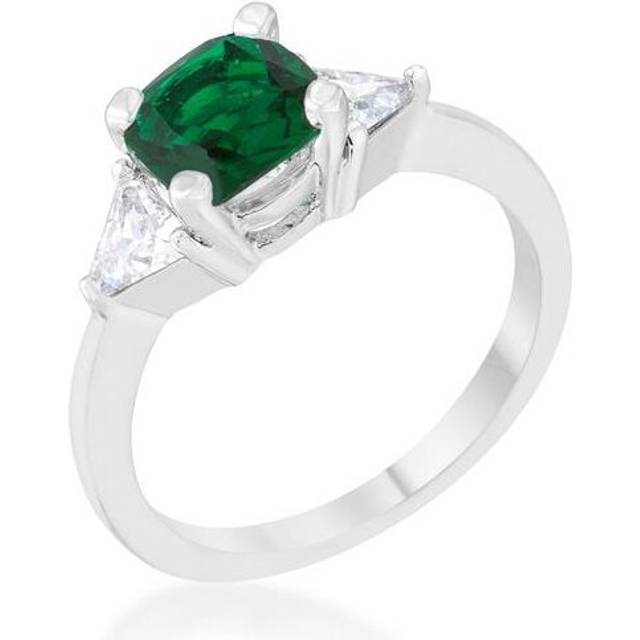 Womens Shonda 1.8 CT Emerald Cubic Zirconia Rhodium Cushion Classic Statement Ring - Size 8