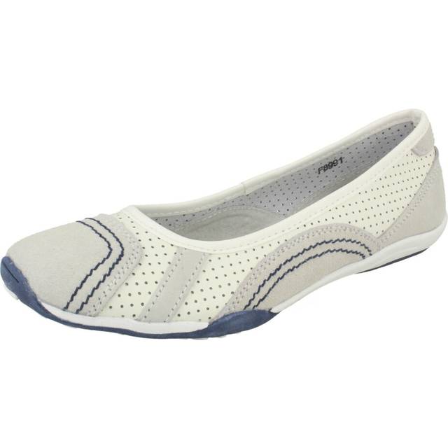 (UK 4, White/Navy (White)) Ladies Down To Earth Flat Ballerina Shoes