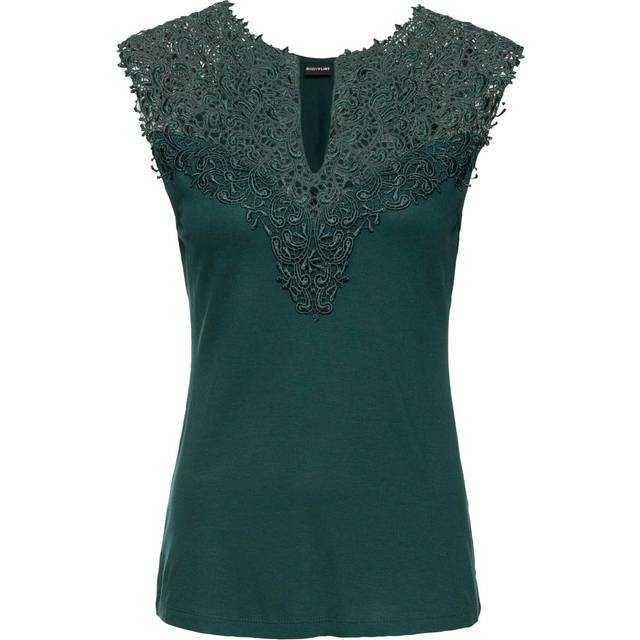 bonprix Lace Yoke Top - Bottle Green