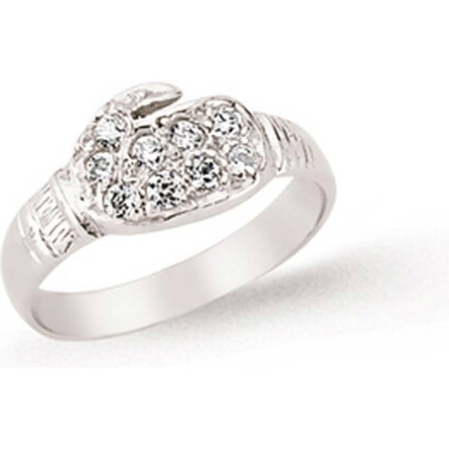 (E) Jewelco London Boys Rhodium Plated Sterling Silver Cubic Zirconia Boxing Glove Signet Ring
