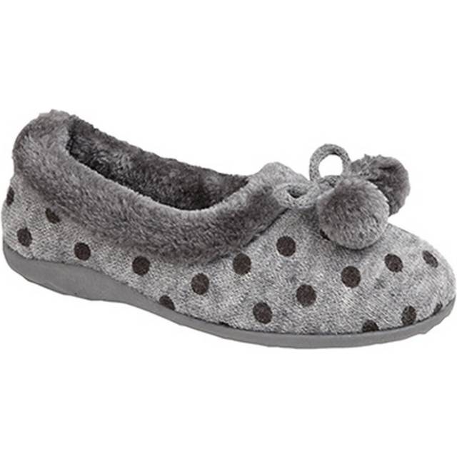 (7 UK, Grey) Sleepers Womens/Ladies Marge Extra Comfort Memory Foam Pom-Pom Polka Dot Cuff Slippers
