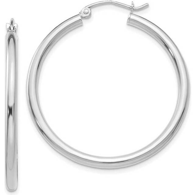 14K White Gold Polished 2.5 mm Lightweight Tube Hoop Earrings