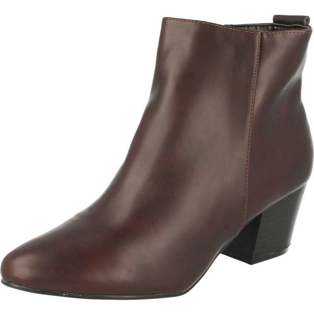 (UK 4, Burgundy (Brown)) Ladies Spot On Plain Heeled Ankle Boots