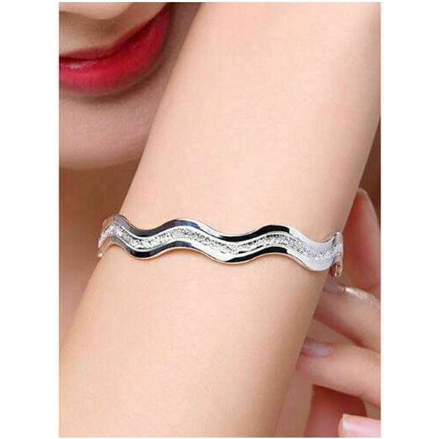 (Wave) 925 Sterling Silver Ladies Round Beaded Feather Bracelet Angel Bangle Jewellery