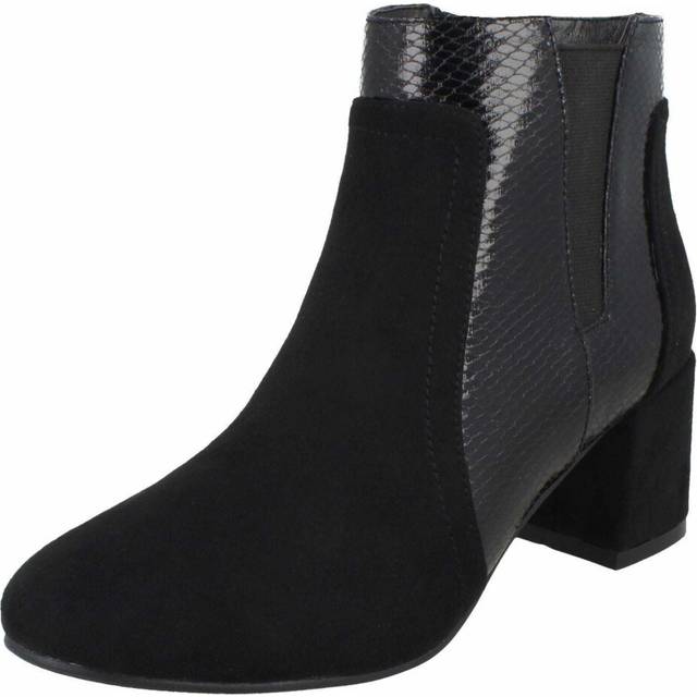 Ladies spot on chunky heel black zip up ankle boots : f5r1138