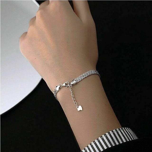 (Braided beads) 925 Sterling Silver Ladies Round Beaded Feather Bracelet Angel Bangle Jewellery