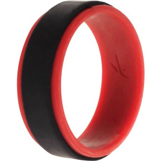 ROQ I0119008 12 mm Red & Black Silicone Wedding 2 Layer Step Ring for Men
