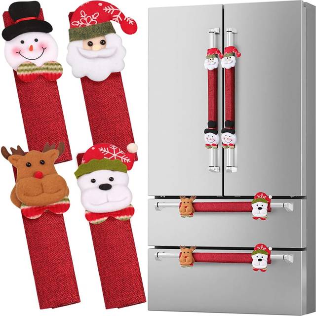 Christmas Refrigerator Handle Covers (Set of 8), Santa Snowman Kitchen Appliance Covers Refrigerator Microwave Oven Dishwasher Christmas Decorations