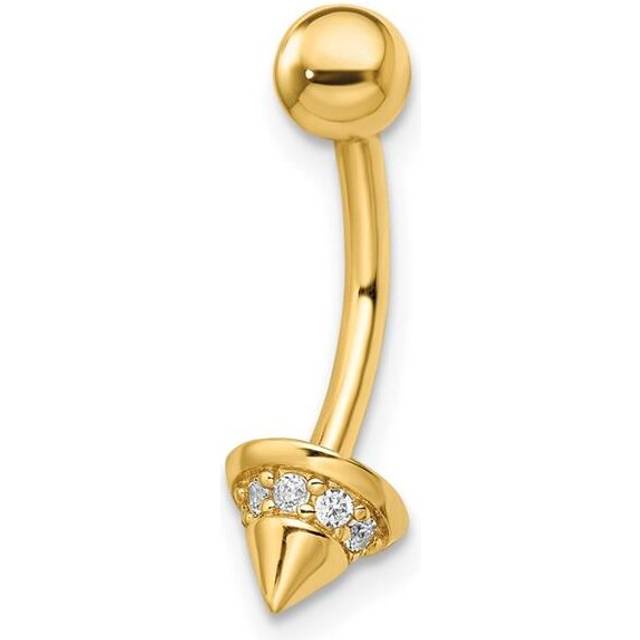 14K Yellow Gold 14 Gauge CZ Cone Belly Ring