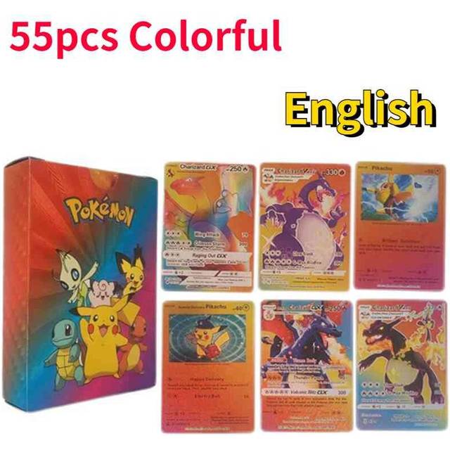 Anime Pokemon Pikachu Charizard Colorful English Rainbow Gold Trainer Rare Battle Collection Card