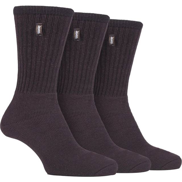 Jeep - 3 Pairs Mens Vintage Cotton Cushioned Socks for Hiking Boots - Brown - Size UK 6-11