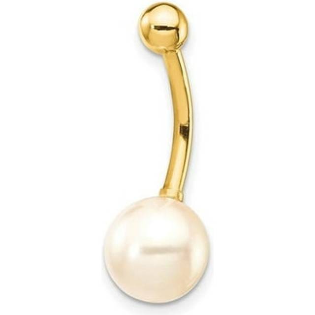 14K Yellow Gold 14 Gauge 8 mm Freshwater Cultured Pearl Belly Ring