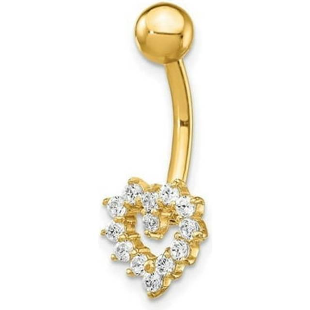 14K Yellow Gold 14 Gauge CZ Heart Belly Ring