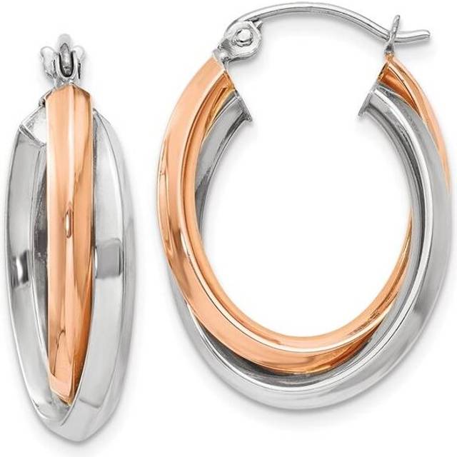 14K Two-Tone Rose & White Gold Polished Oval Tube Hoop Earrings
