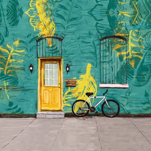 Banana Building Bike - Wrapped Canvas Painting (51cm H x 51cm W x 3.8cm D)