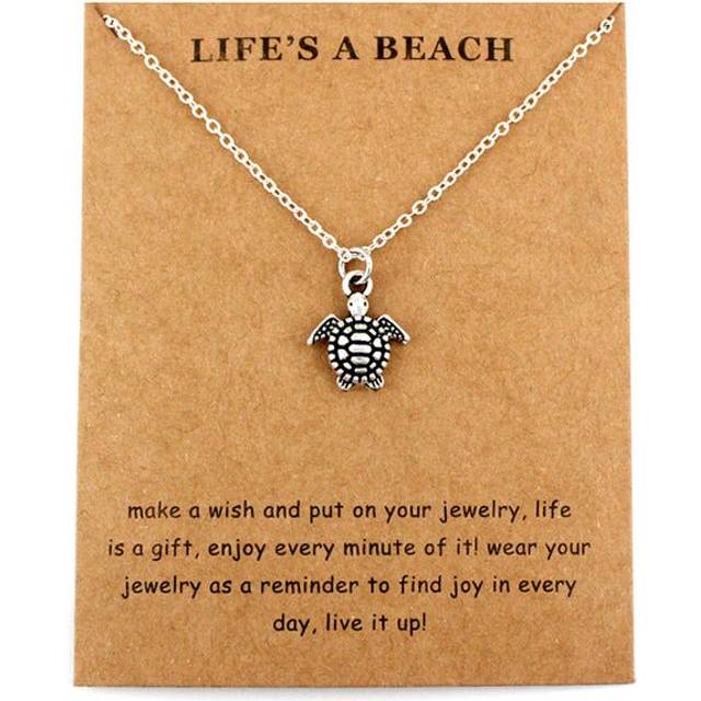 (Life's a Beach - Silver Turtle, 1) Lucky Fortune Wish Pendant Necklaces