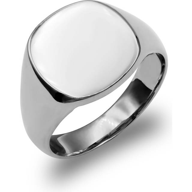 (Q) Jewelco London Solid Rhodium-plated 925 Sterling Silver Polished Square Cushion Signet Ring - ARN119