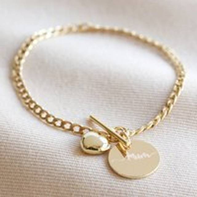 Personalised Small Toggle and Heart Charm Bracelet - silver/gold - one size