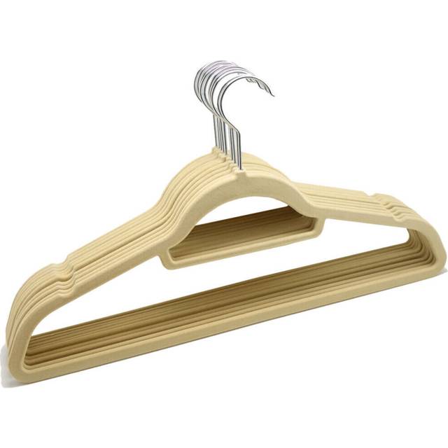 (10) Beige Velvet Coat Hangers Clothes Velour Flocked Non Slip Curved
