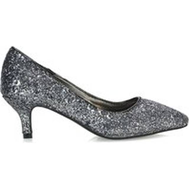 'Gwyneth' Pointed Toe Mid Stiletto Kitten Heel Court Shoes - Black - 5
