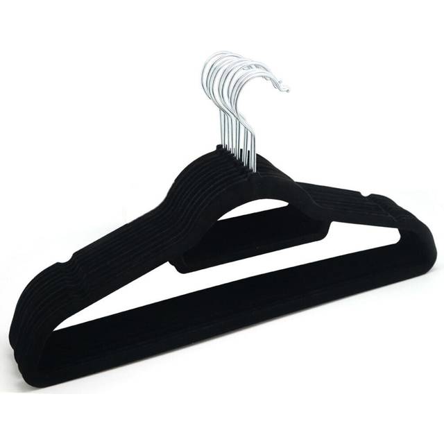 (10) Black Velvet Coat Hangers Clothes Velour Flocked Non Slip Curved