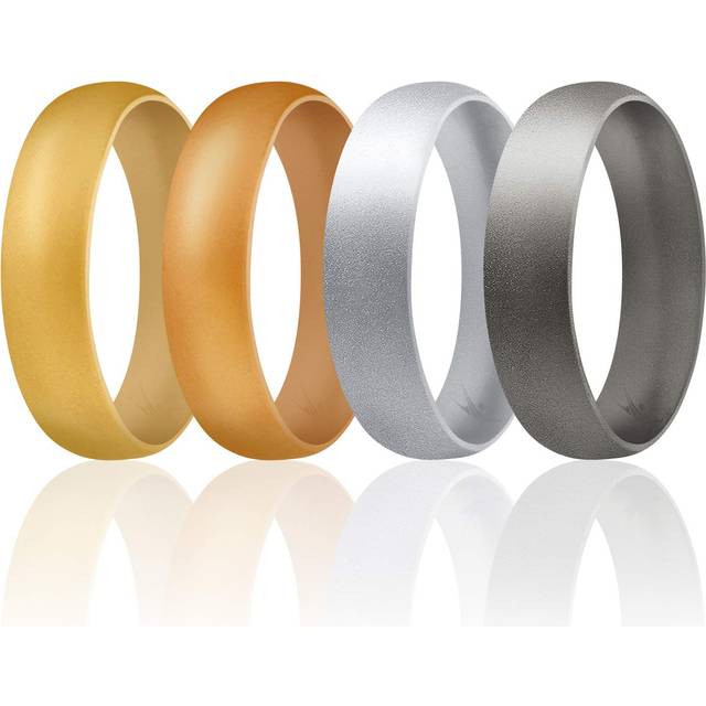 Silicone Wedding 6mm Smooth Ring Set - Metal by ROQ for Men - 4 x 7 mm