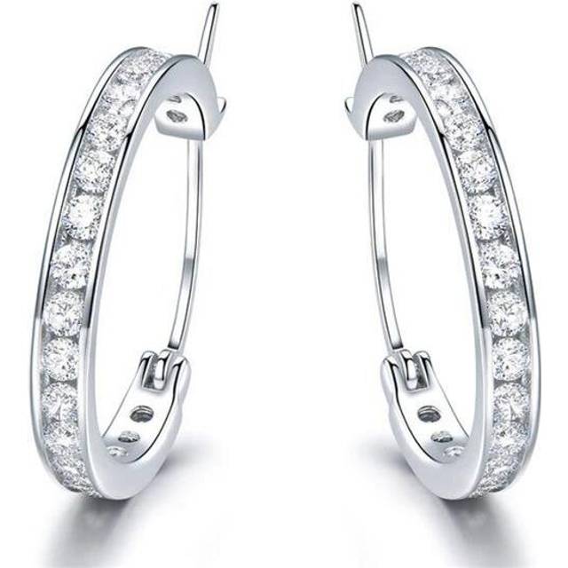 Round White Cubic Zirconia Huggie Earrings in 0.925 White Sterling Silver