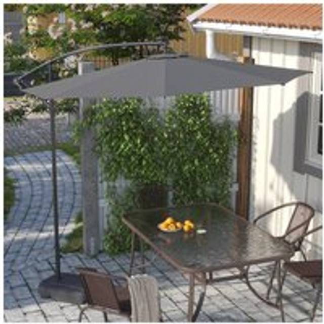 Outdoor 32 LED Lighted Patio Umbrella with Crank Lift System & Base - Dark Grey - One Size
